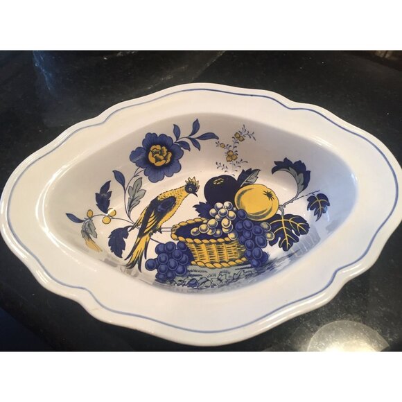 Copeland Spode S.3274 Blue Bird Pattern Fine Stone China 10 1/2 Oval Bowl Englan - Picture 1 of 3
